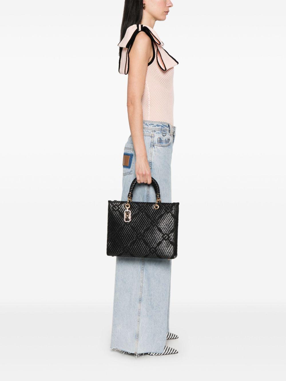 Borsa Tote media in jacquard con charms nera