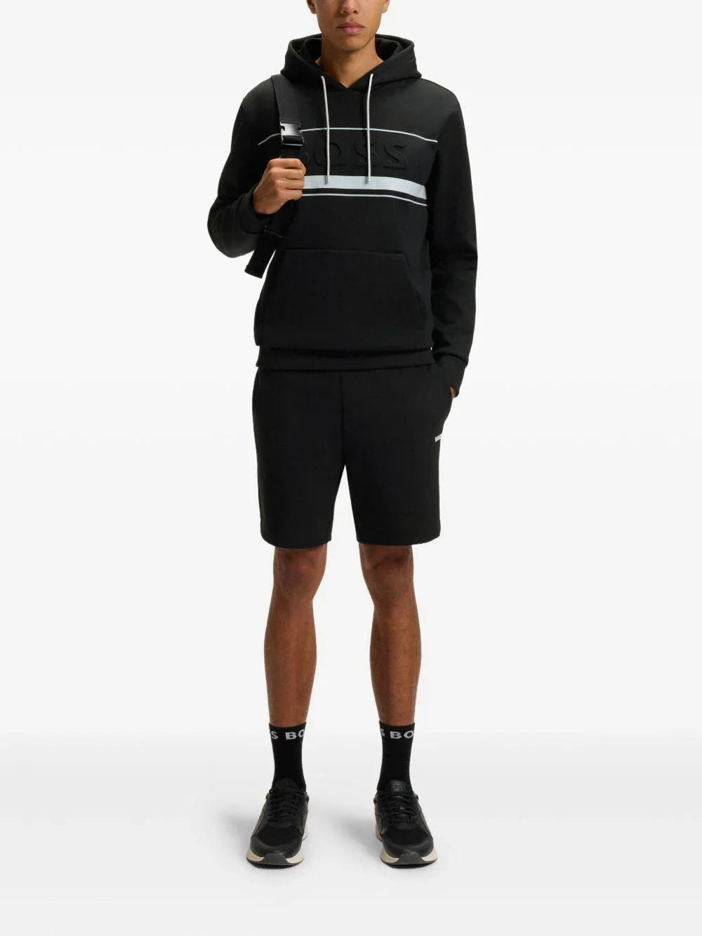 Felpa con Cappuccio con Logo Goffrato Nera - Preludio Moda