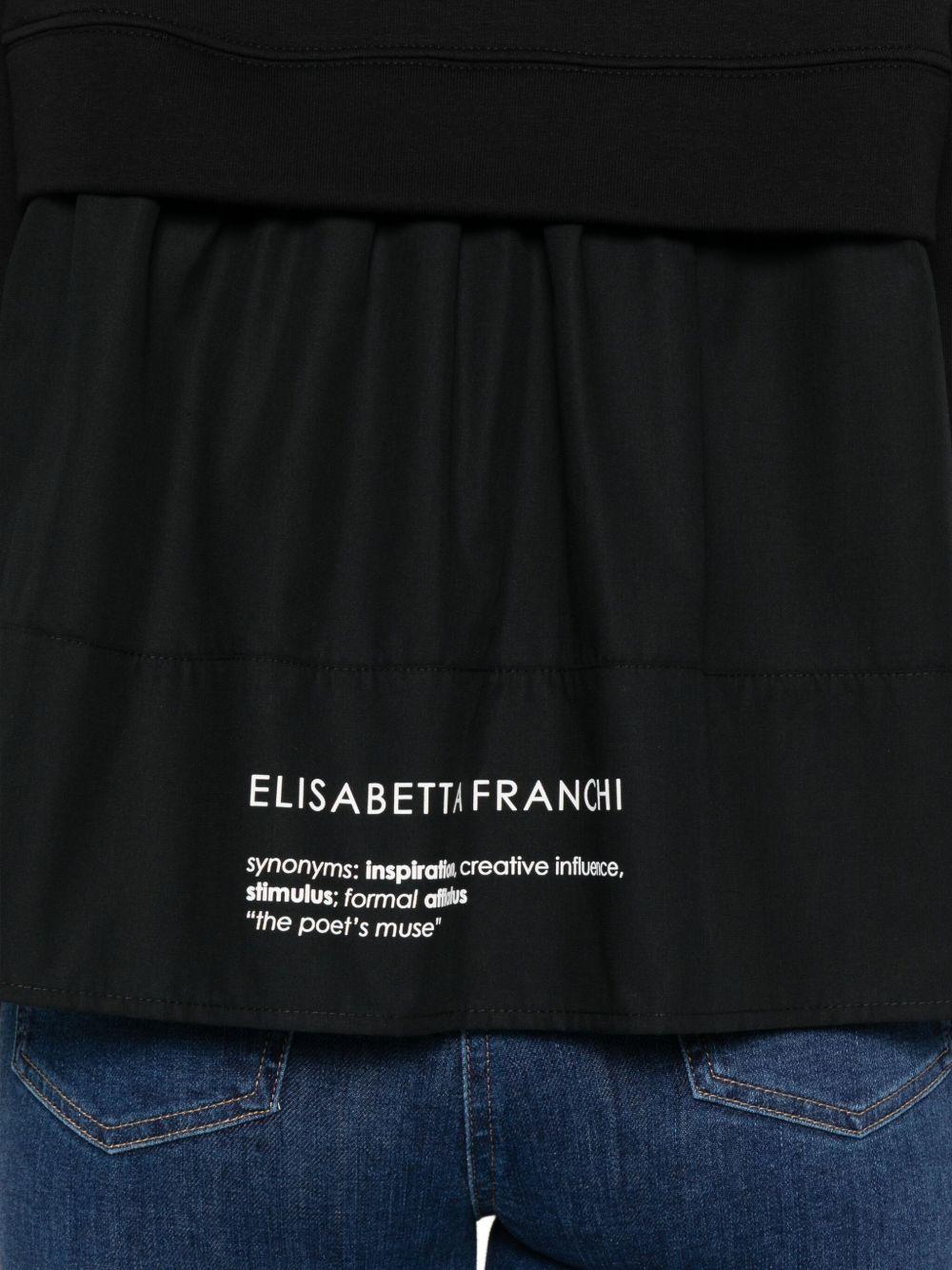 T-shirt Nera con Stampa Grafica e Bottoni Oro MD00656E2 110 ELISABETTA FRANCHI