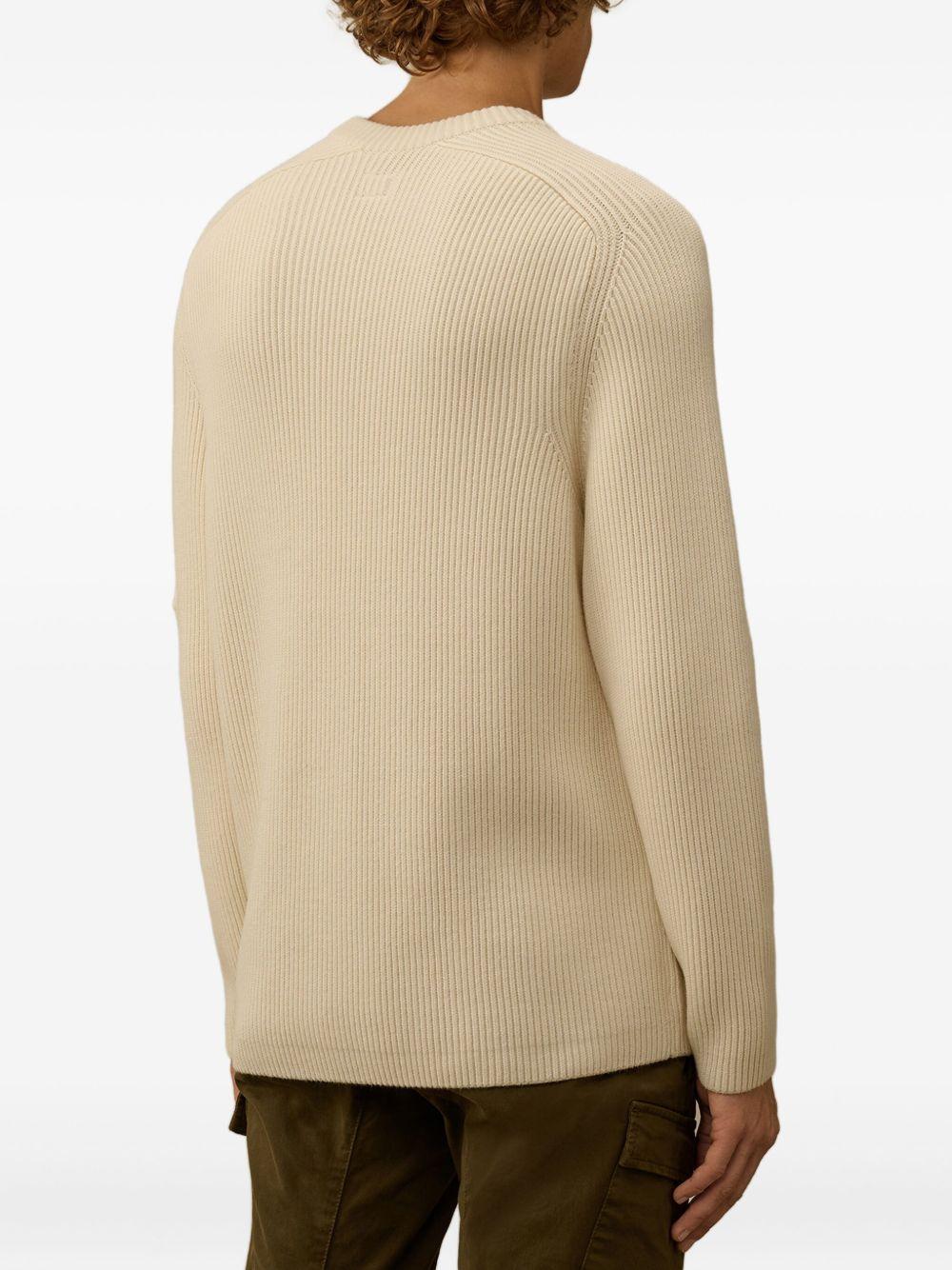 Maglione Bianco a Coste Girocollo 19CMKN015A006608A 103 CP COMPANY