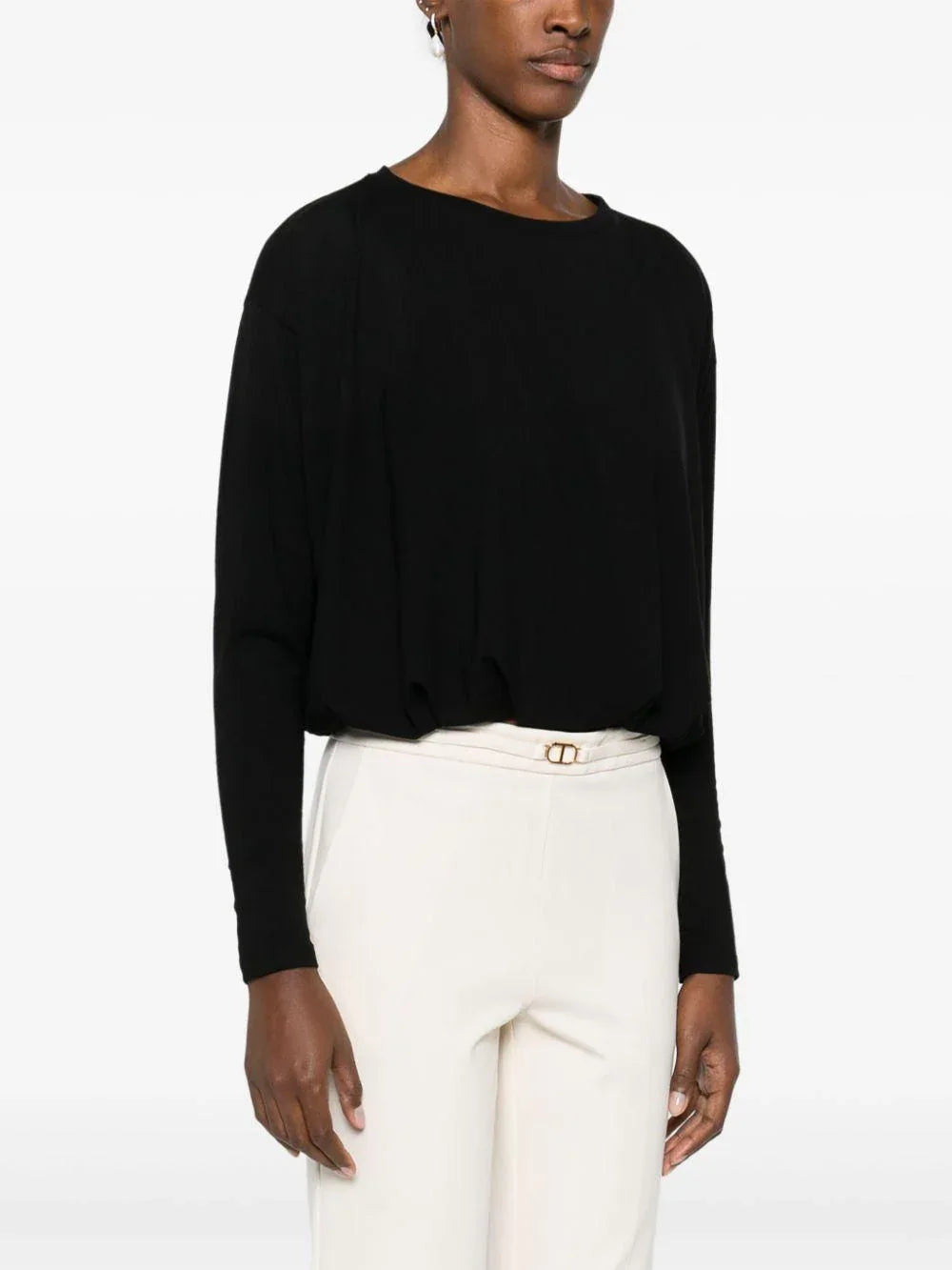 Maglia orlo drappeggiato nera - Preludio Moda