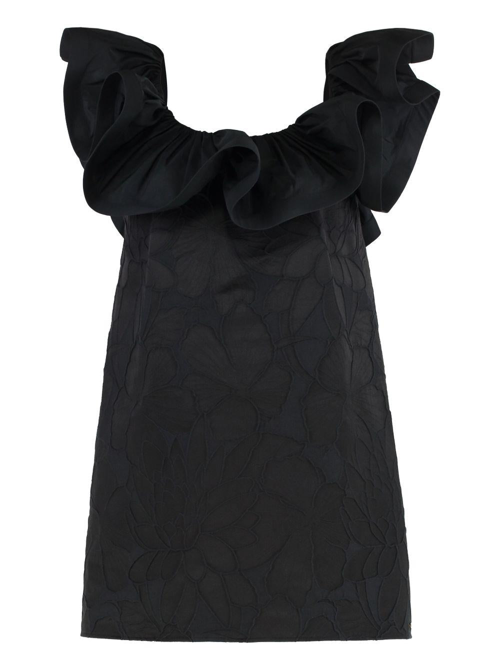 Abito in jacquard floreale con ruche