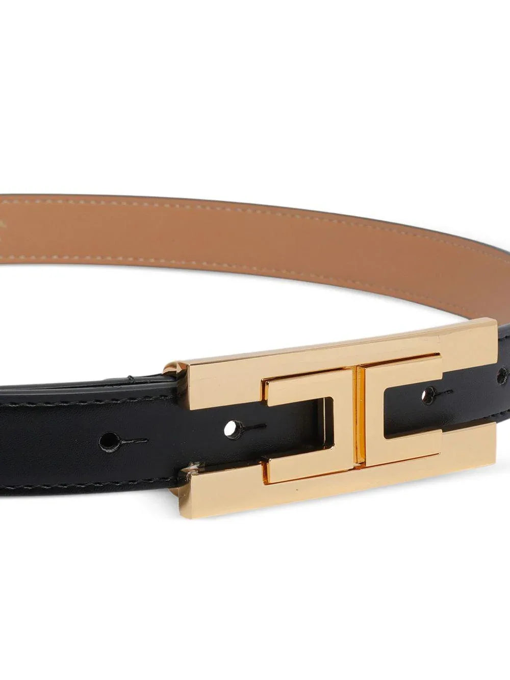 Cintura Nera con Fibbia Rettangolare Oro - Preludio Moda