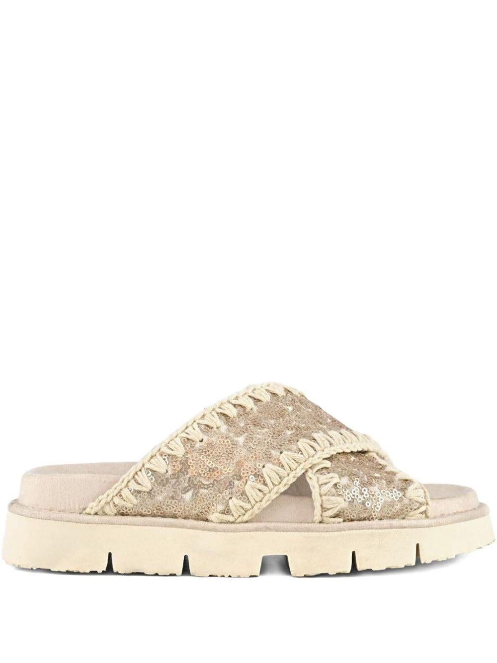 Criss-cross bio sandal microsequins rosa perlato MUSW461007G MSQ MOU