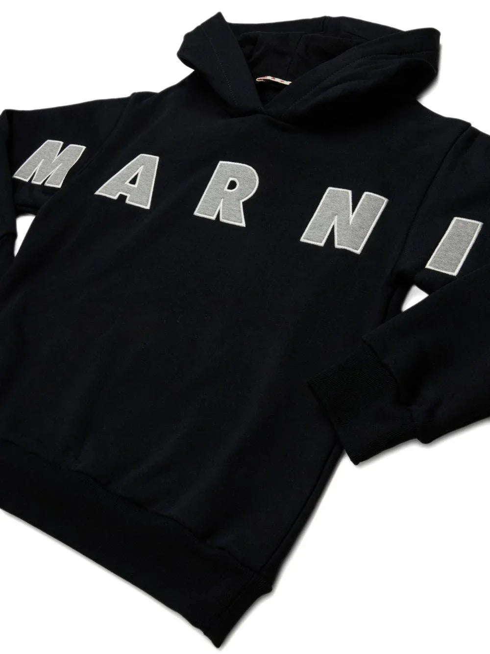 Felpa nera con cappuccio e logo applicato - Preludio Moda