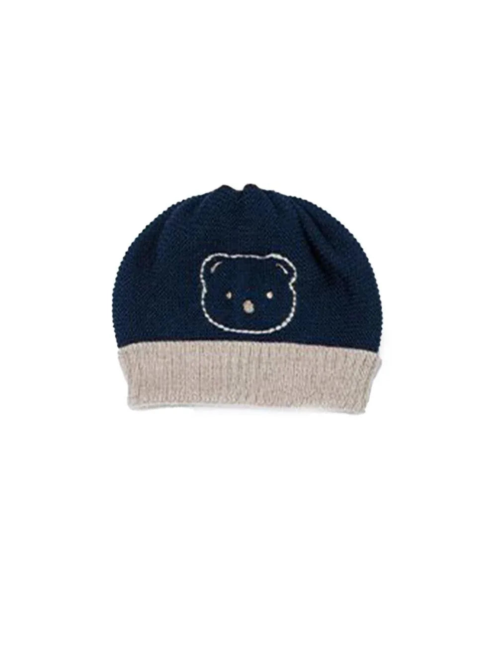 Cappello blu/beige orsetto ricamato - Preludio Moda