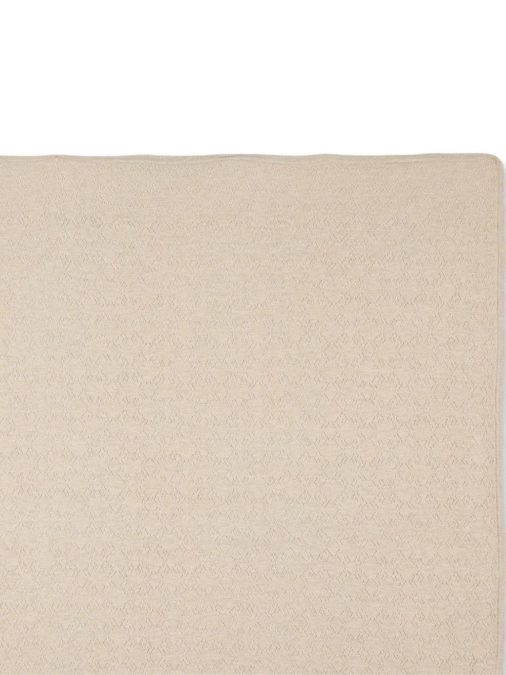 Coperta Beige in Maglia con Logo Ricamato - Preludio Moda