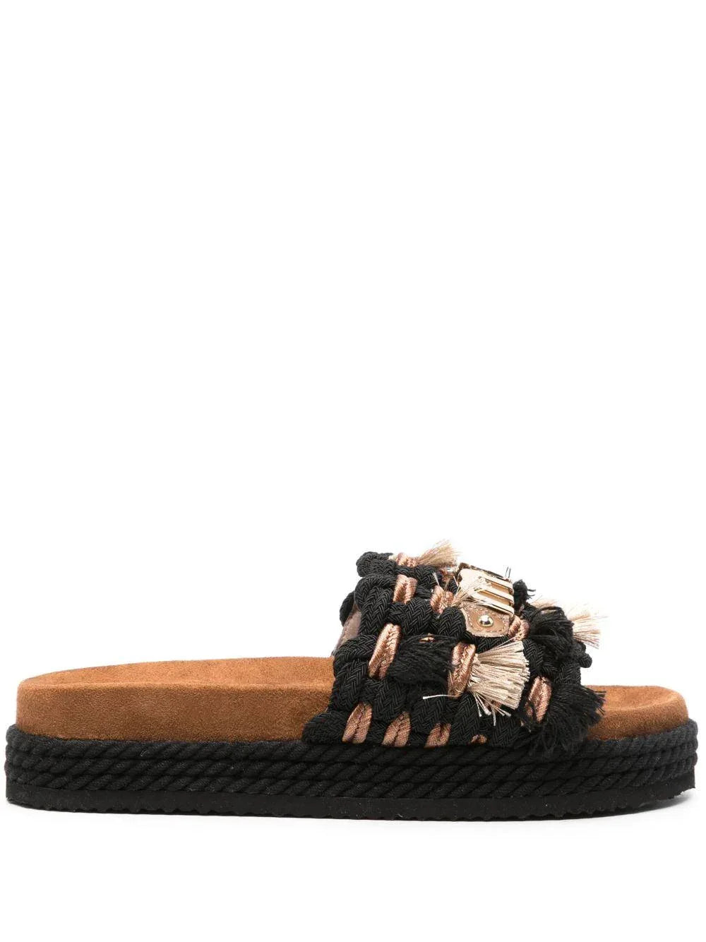 Monoband rope sandal fringes nero - Preludio Moda