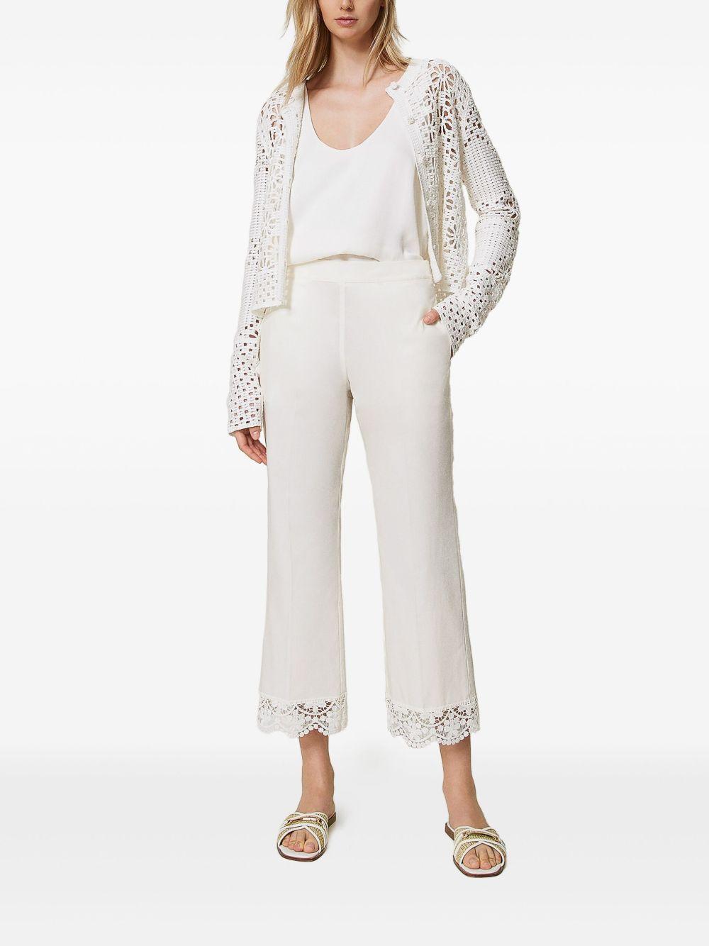 Pantalone neve con orli in pizzo ricamato 251TT2094 00282 TWINSET