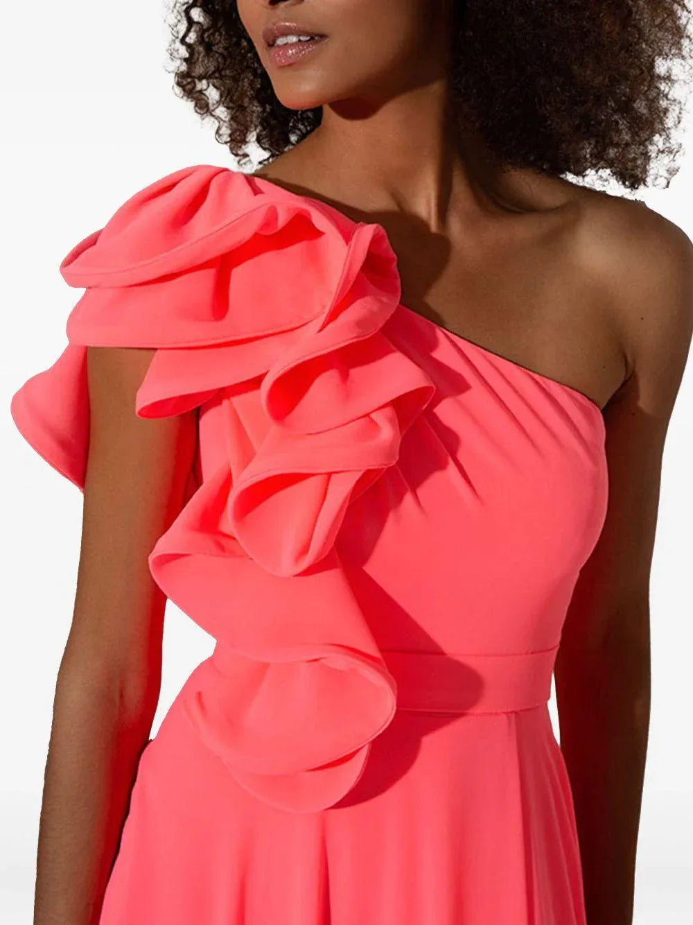 Abito rosa brillante monospalla con ruches - Preludio Moda