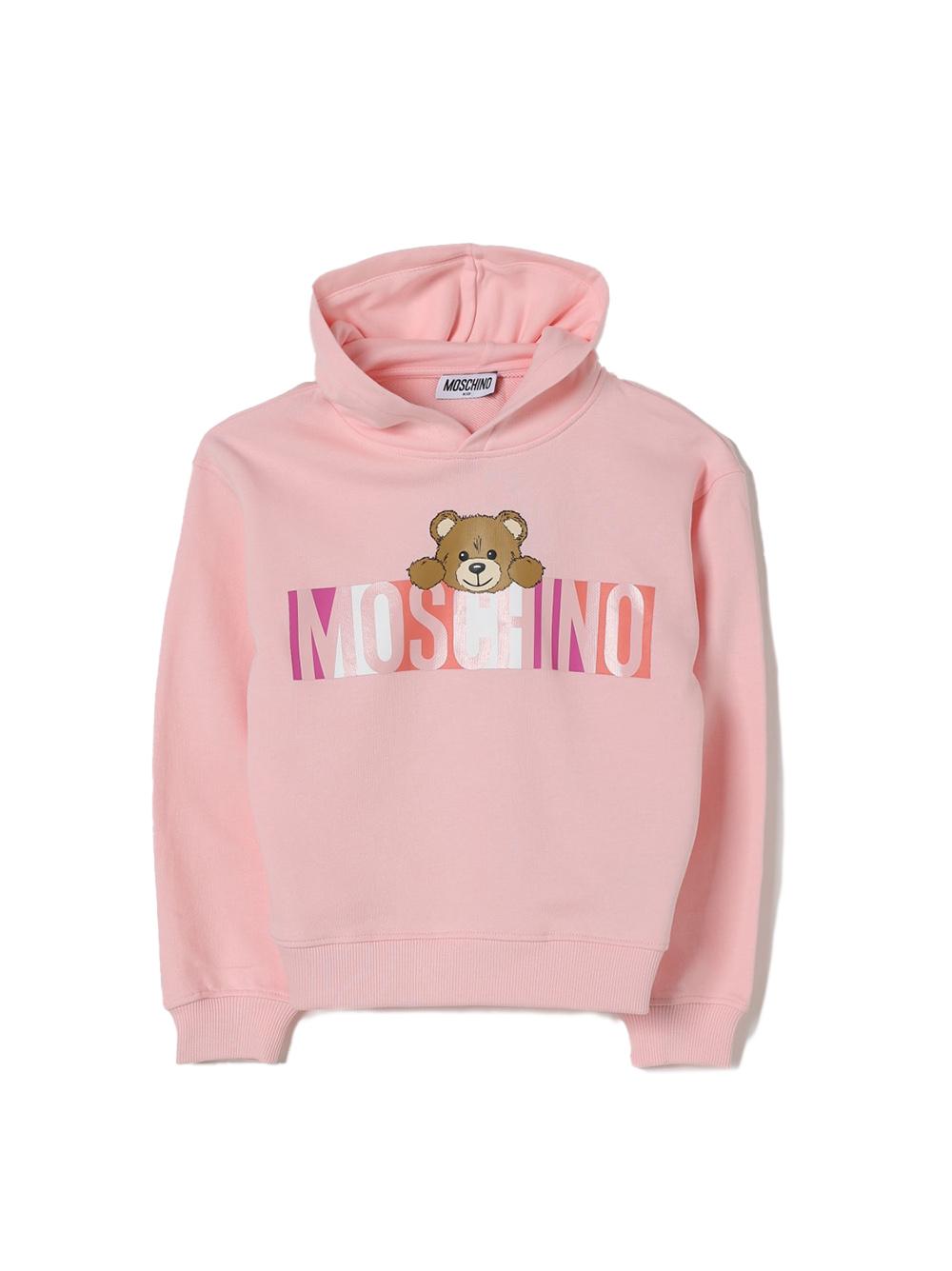 Felpa rosa chiaro logo lettering e teddy