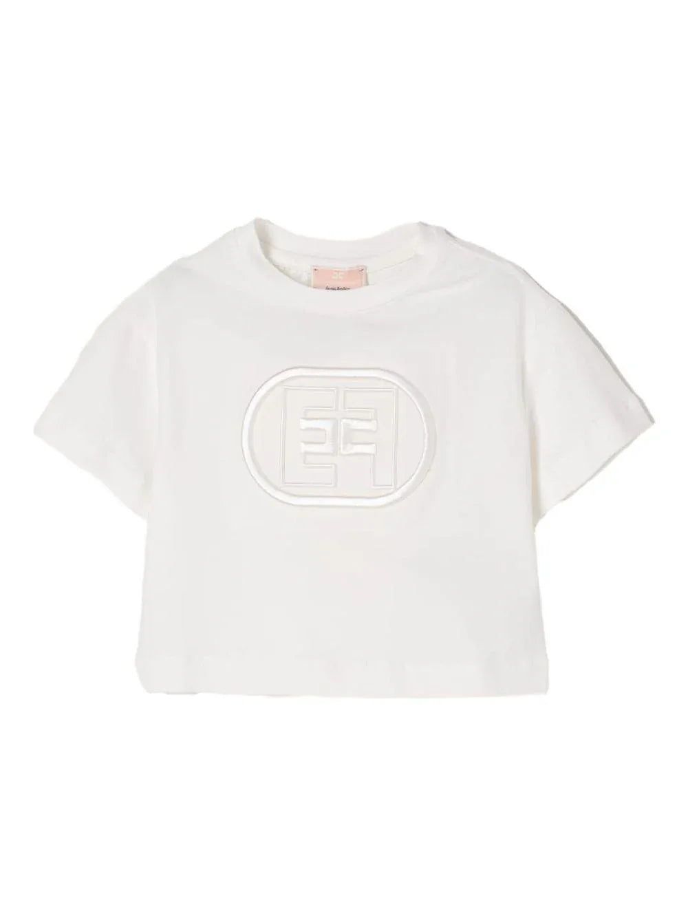 T-shirt panna ricamo logo monogram tono su tono neonata - Preludio Moda
