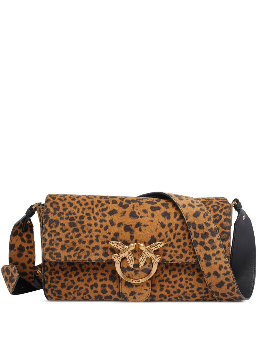 Borsa tote leopardata in pelle marrone 106243A32A M35Q PINKO