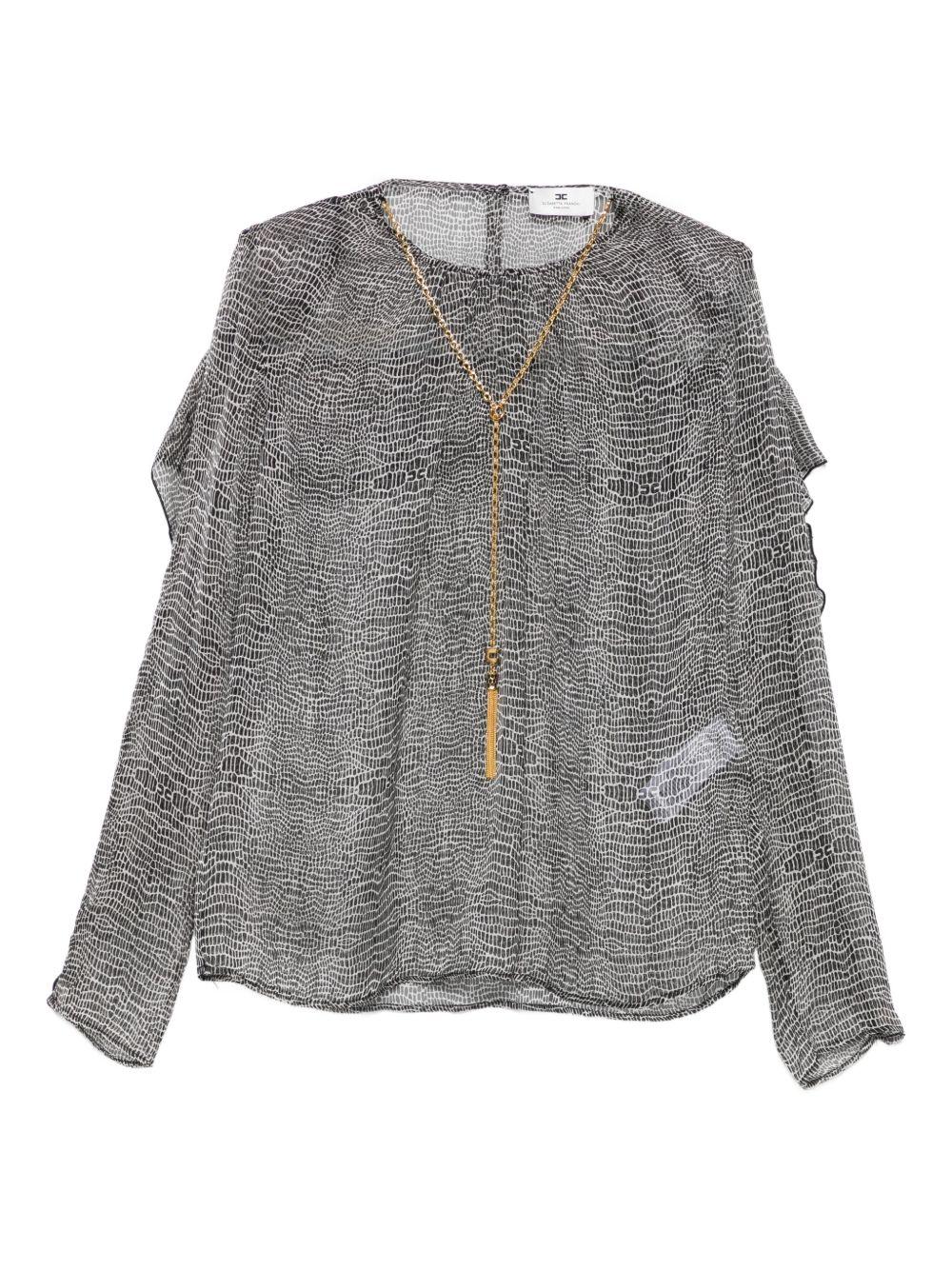 Top in Seta con Stampa Rettile e Maniche Increspate CA12757E2 110 ELISABETTA FRANCHI
