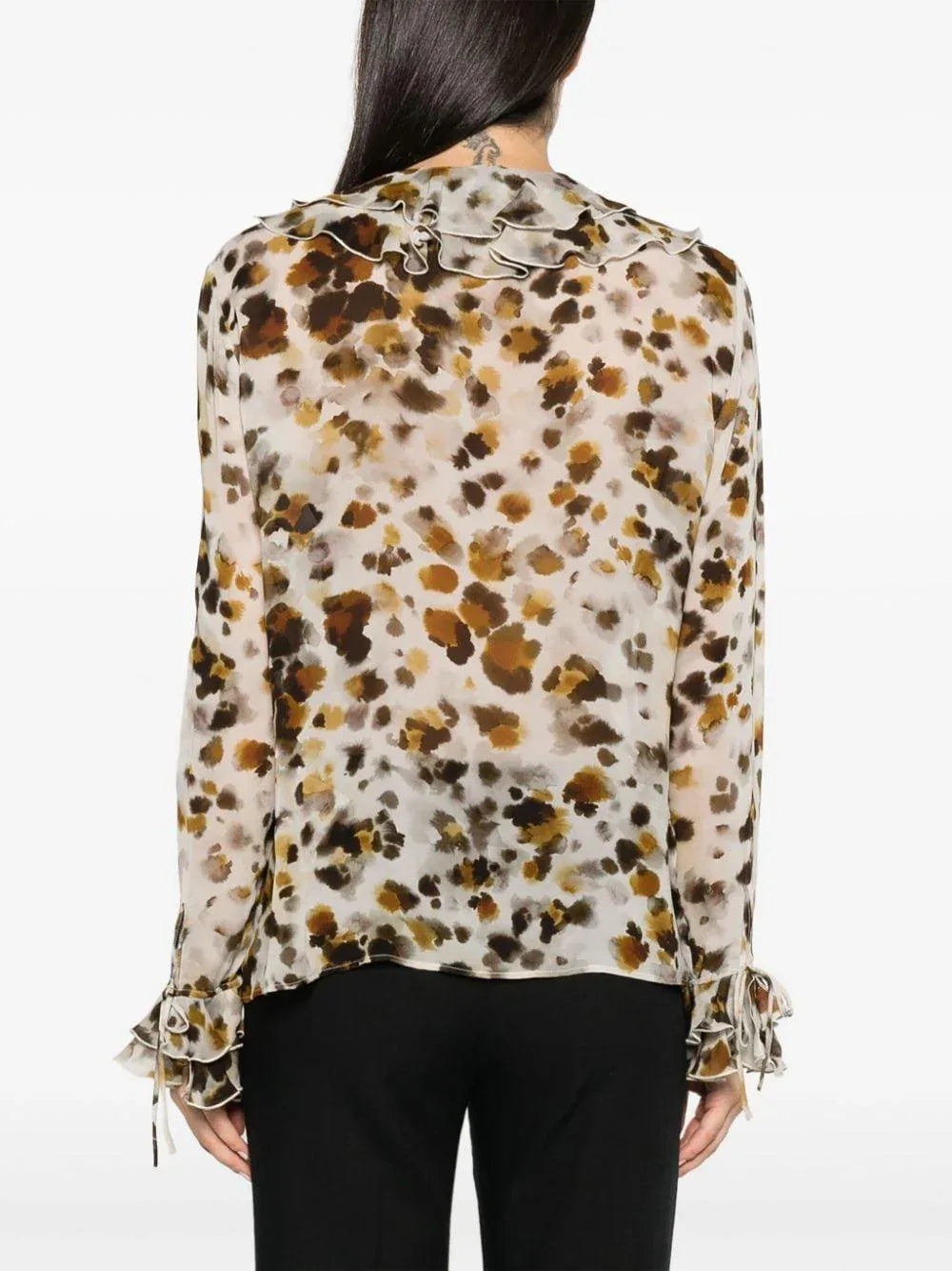 Blusa con rouches in georgette stampa "watercolor leopard" - Preludio Moda