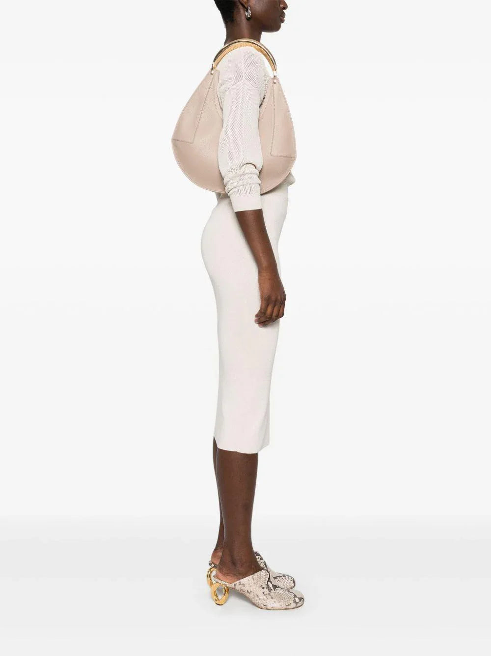 Borsa mezzaluna in pelle bottolata tortora - Preludio Moda