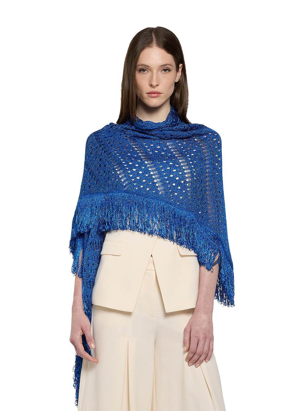 Scialle blu in lurex maxi frange - Preludio Moda