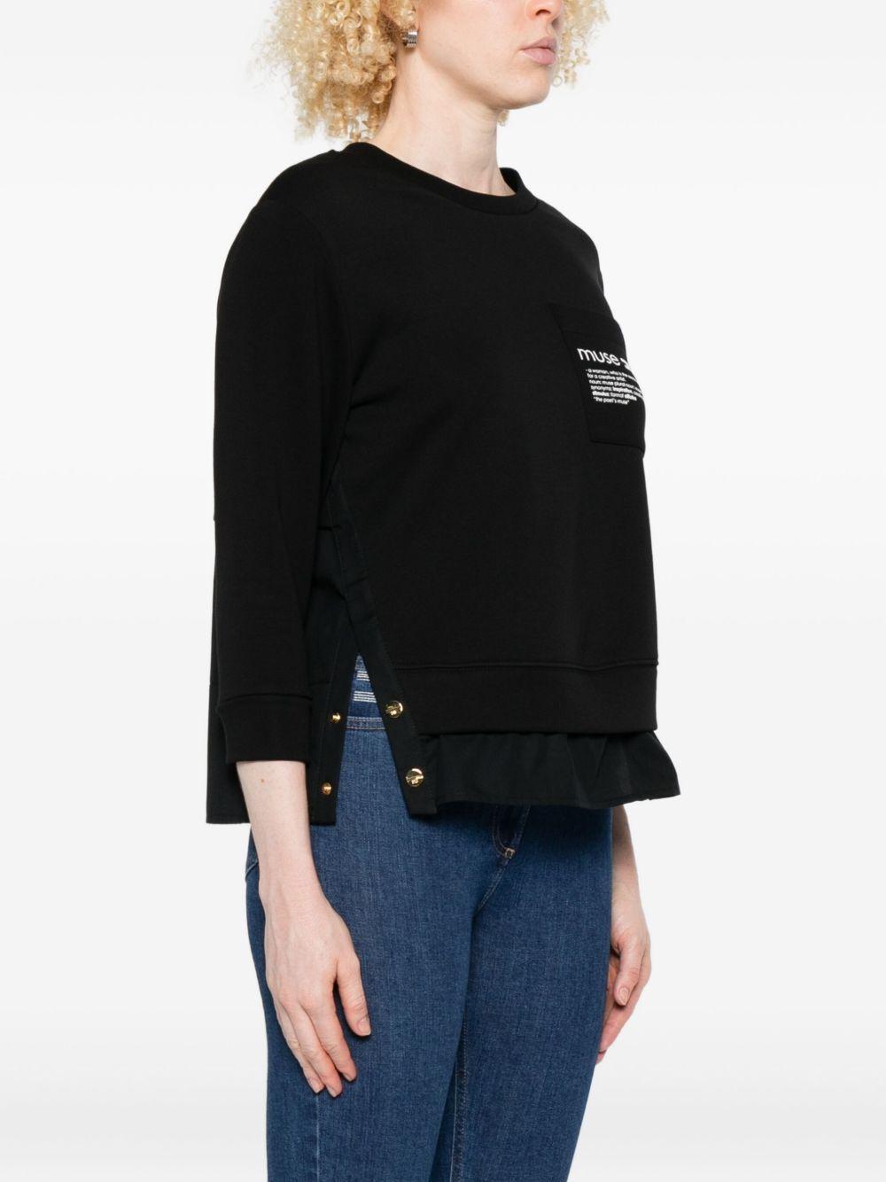 T-shirt Nera con Stampa Grafica e Bottoni Oro MD00656E2 110 ELISABETTA FRANCHI