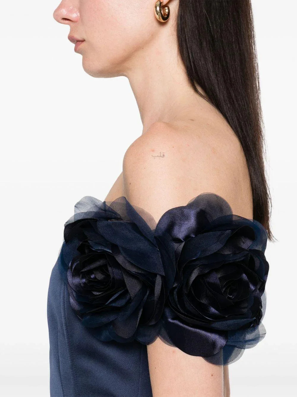 Abito blu corto con maniche fiore - Preludio Moda