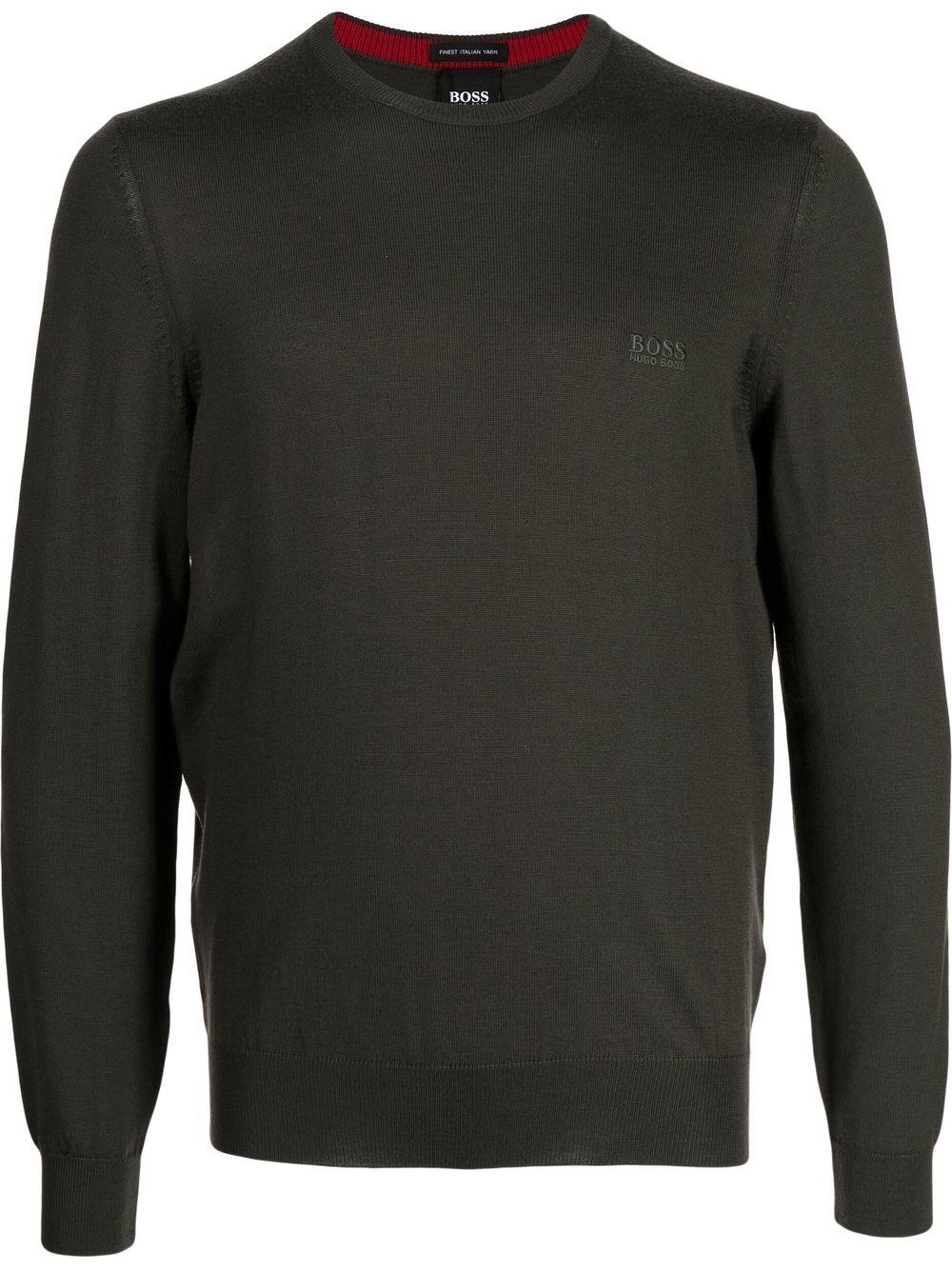 Maglione ricamato a maglia fine con logo 50476364 342 BOSS