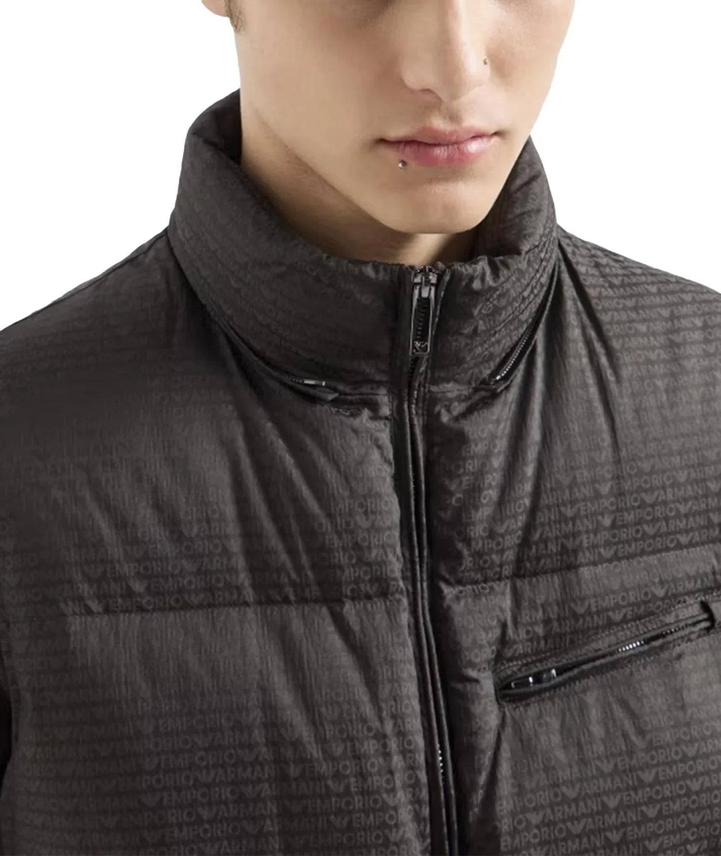 Piumino smanicato logo lettering all-over verde V - Preludio Moda