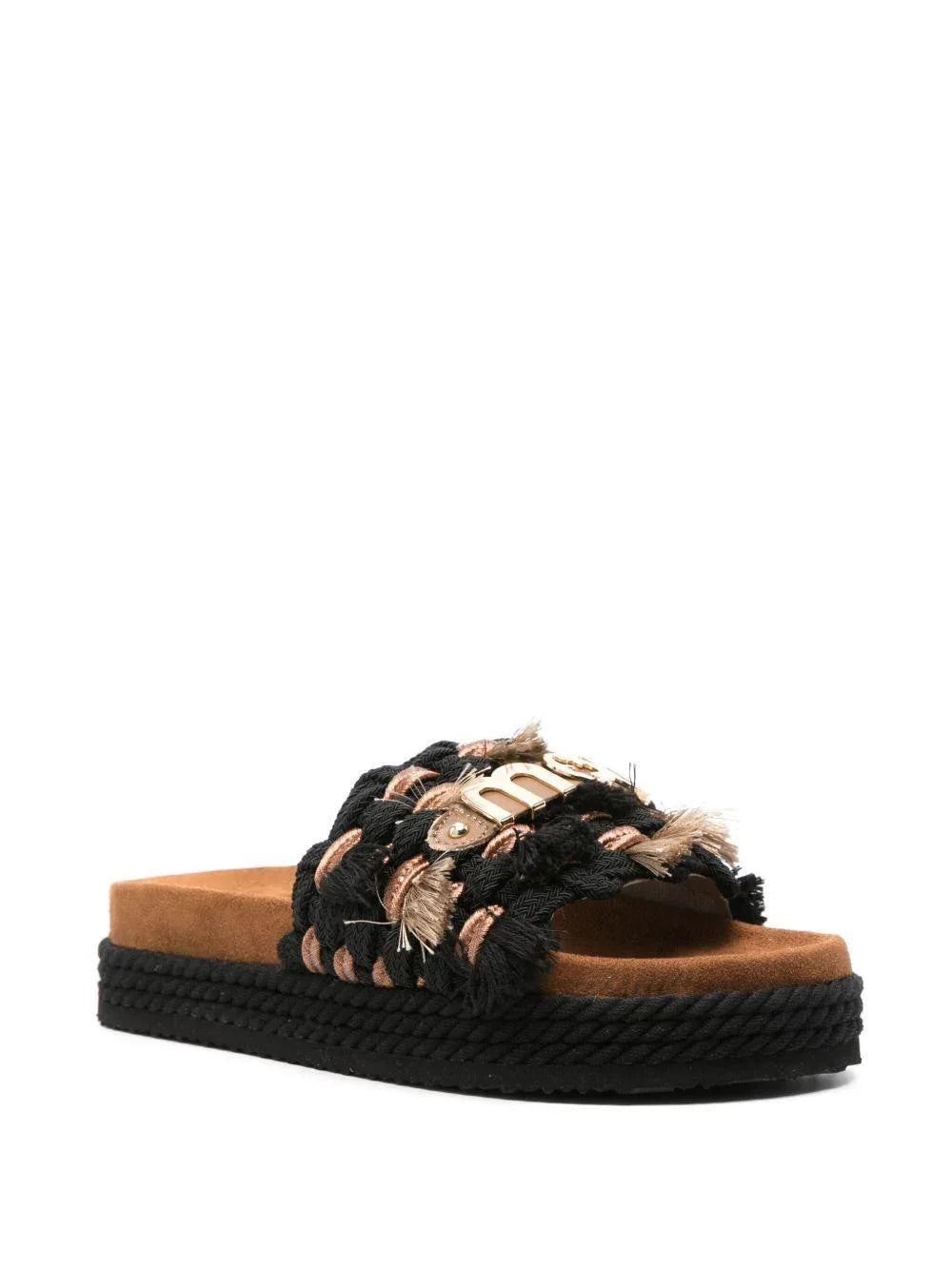 Monoband rope sandal fringes nero - Preludio Moda