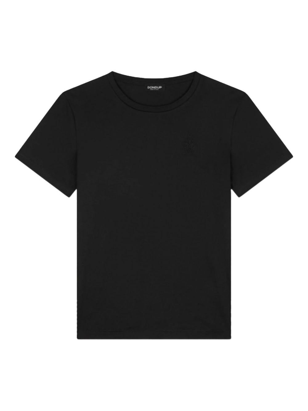 T-shirt nera mini logo ricamo tono su tono