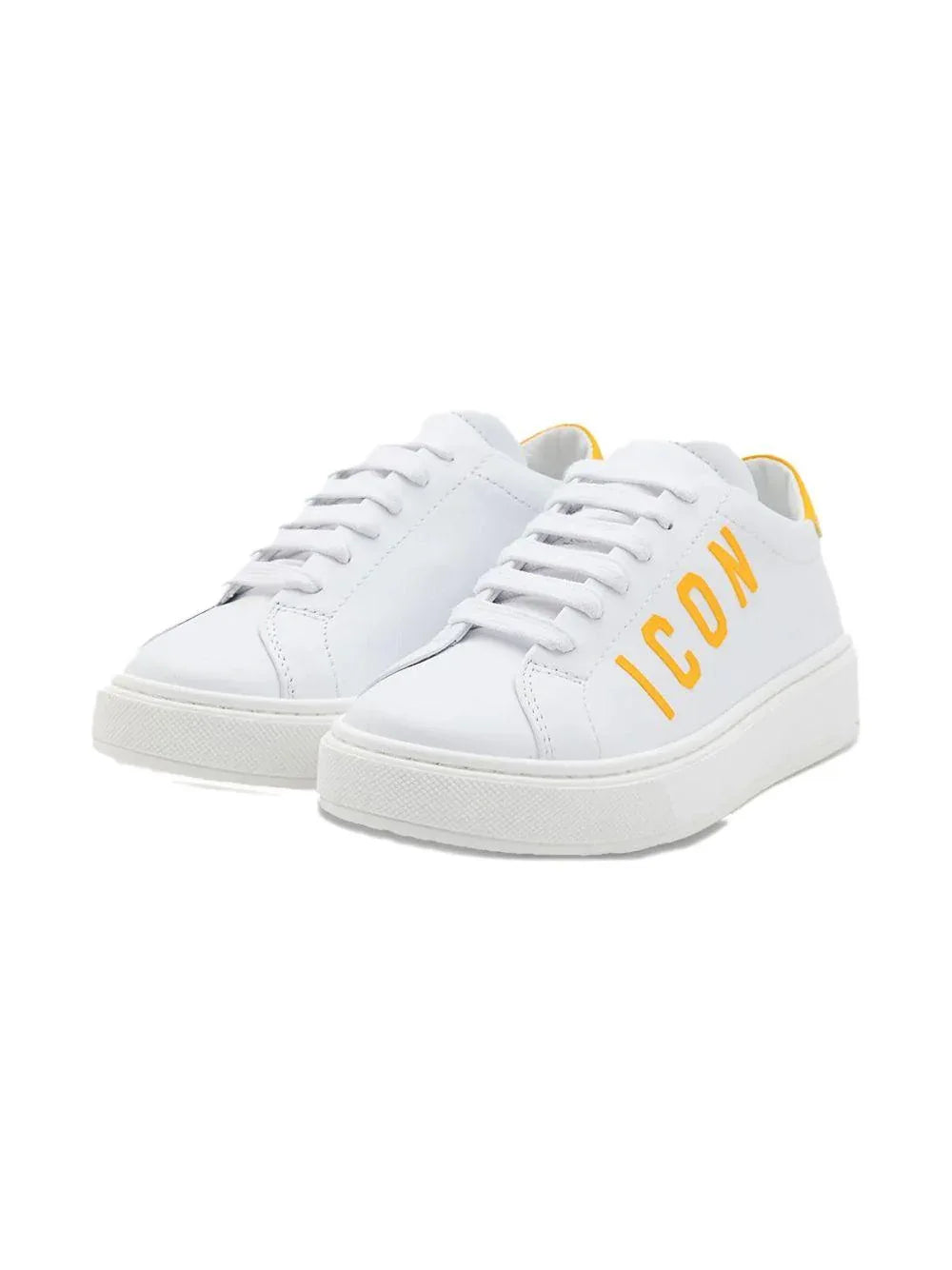 Sneakers bianche logo icon giallo kids - Preludio Moda