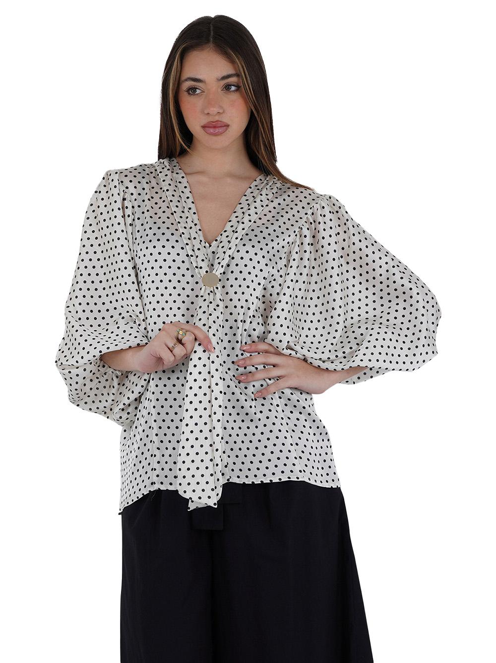 Blusa panna con fantasia pois all-over P25CPBL00101 V0359 SIMONA CORSELLINI