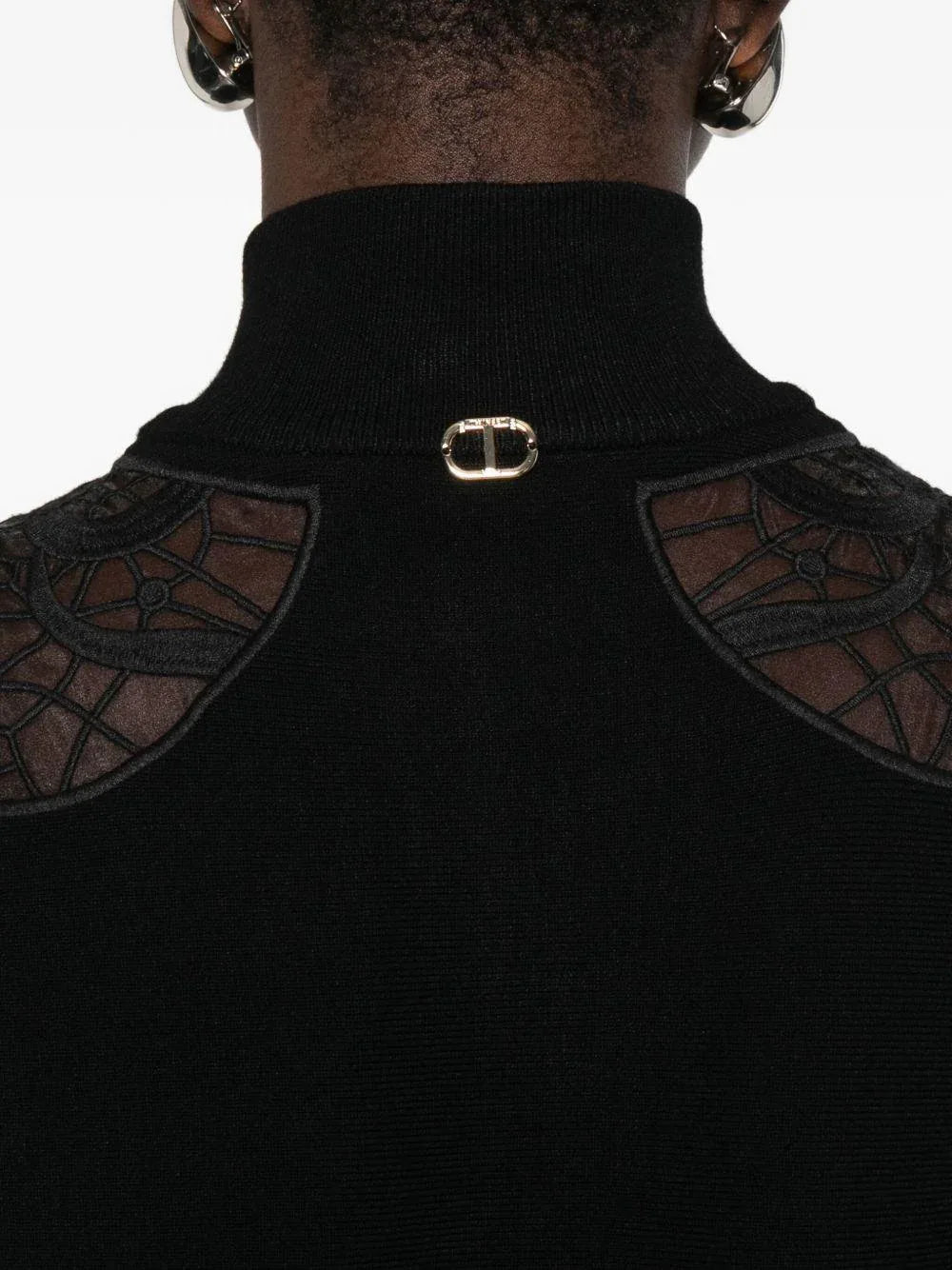 Giacca nera con zip e dettagli in pizzo floreale TWINSET - Preludio Moda