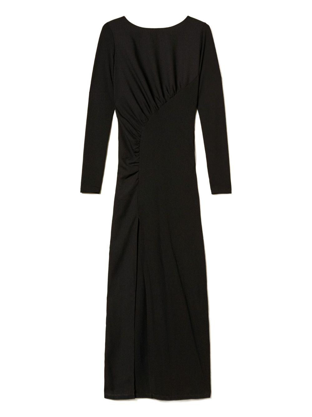 Abito Lungo Nero con Spacco Laterale e Arricciatura 252TF2030 00006 TWINSET