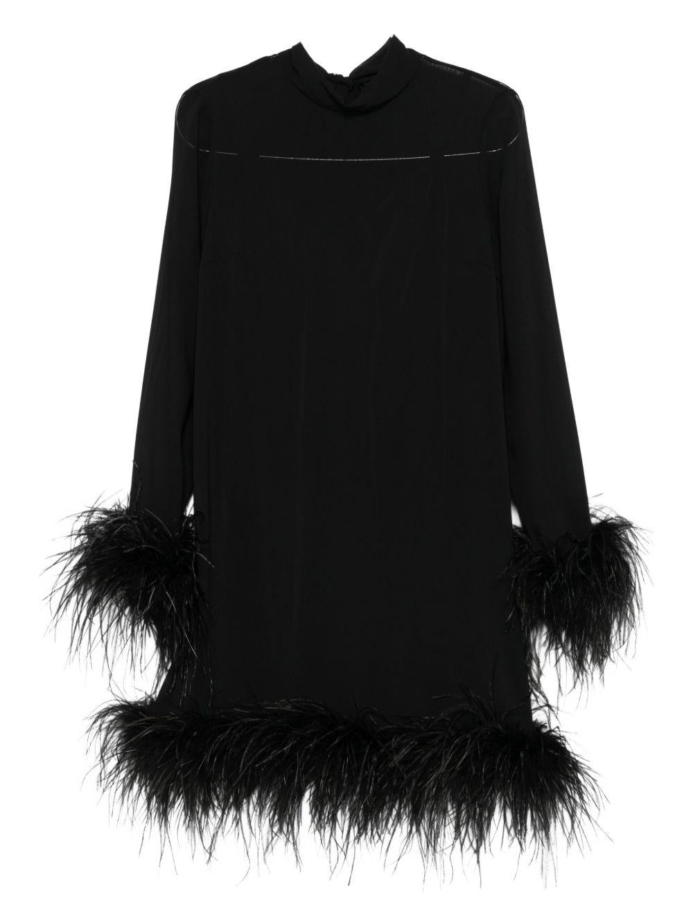 Abito con Maniche Lunghe e Rifinitura di Piume AT122 NERO ALESSANDRO LEGORA