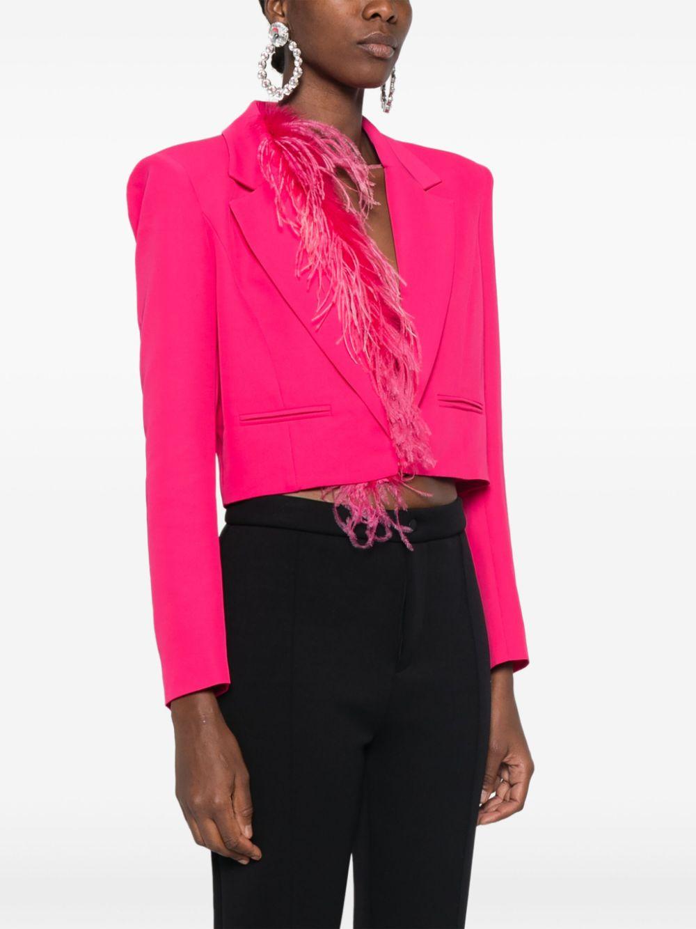 Giacca crop fucsia con piume