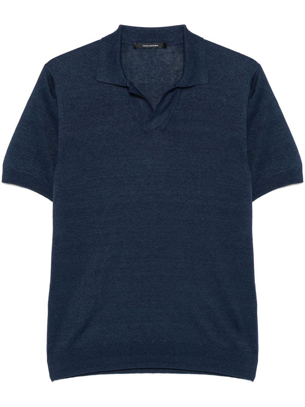 Polo Keith in maglia blu lino e cotone
