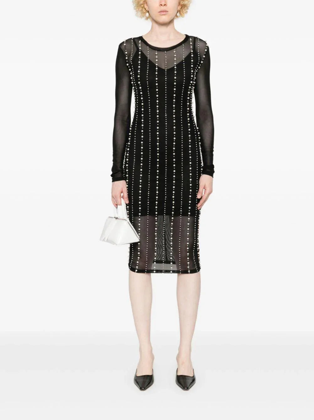 Abito midi nero semitrasparente con perline - Preludio Moda