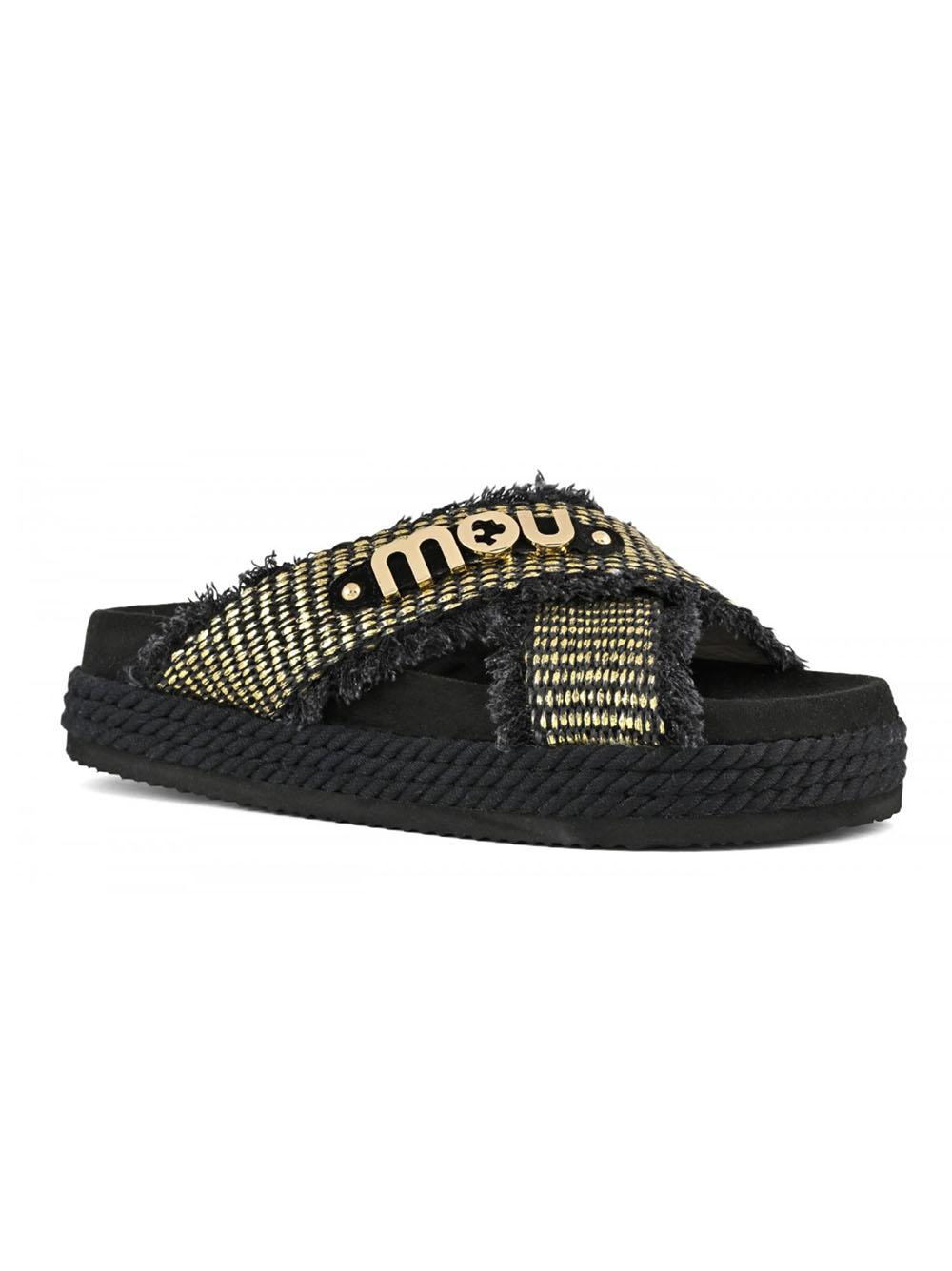 Criss-cross rope raffia sandal rafia metal e nero