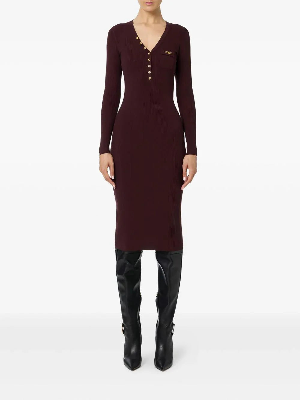 Abito Midi a Coste Rosso Merlot - Preludio Moda