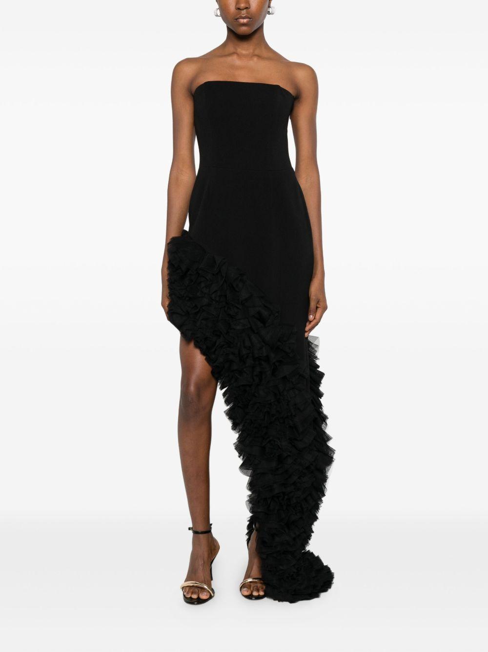 Abito Senza Spalline con Volant e Orlo Asimmetrico AT104 NERO ALESSANDRO LEGORA