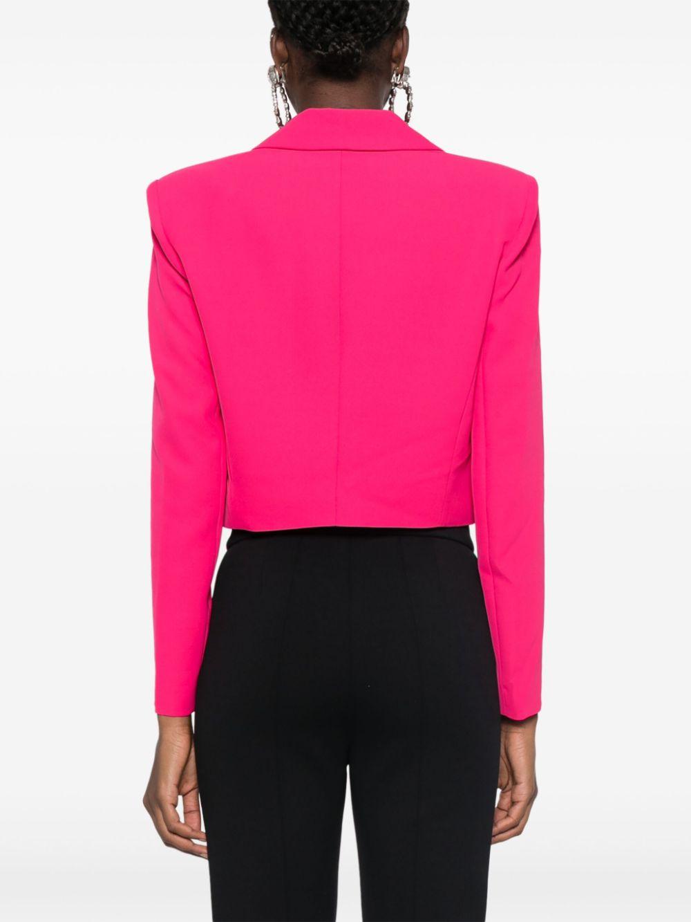 Giacca crop fucsia con piume