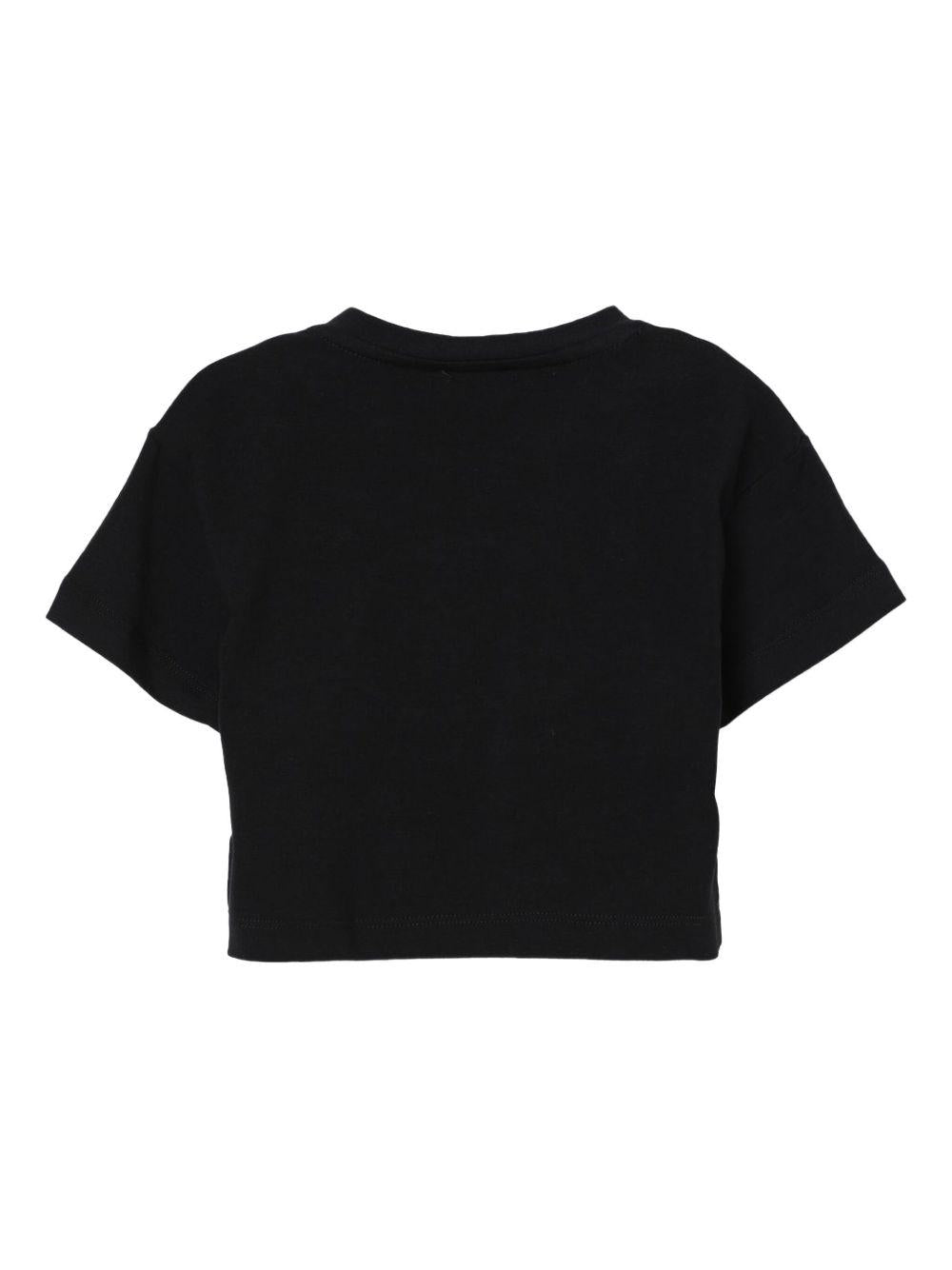 T-shirt nera ricamo logo monogram tono su tono neonata