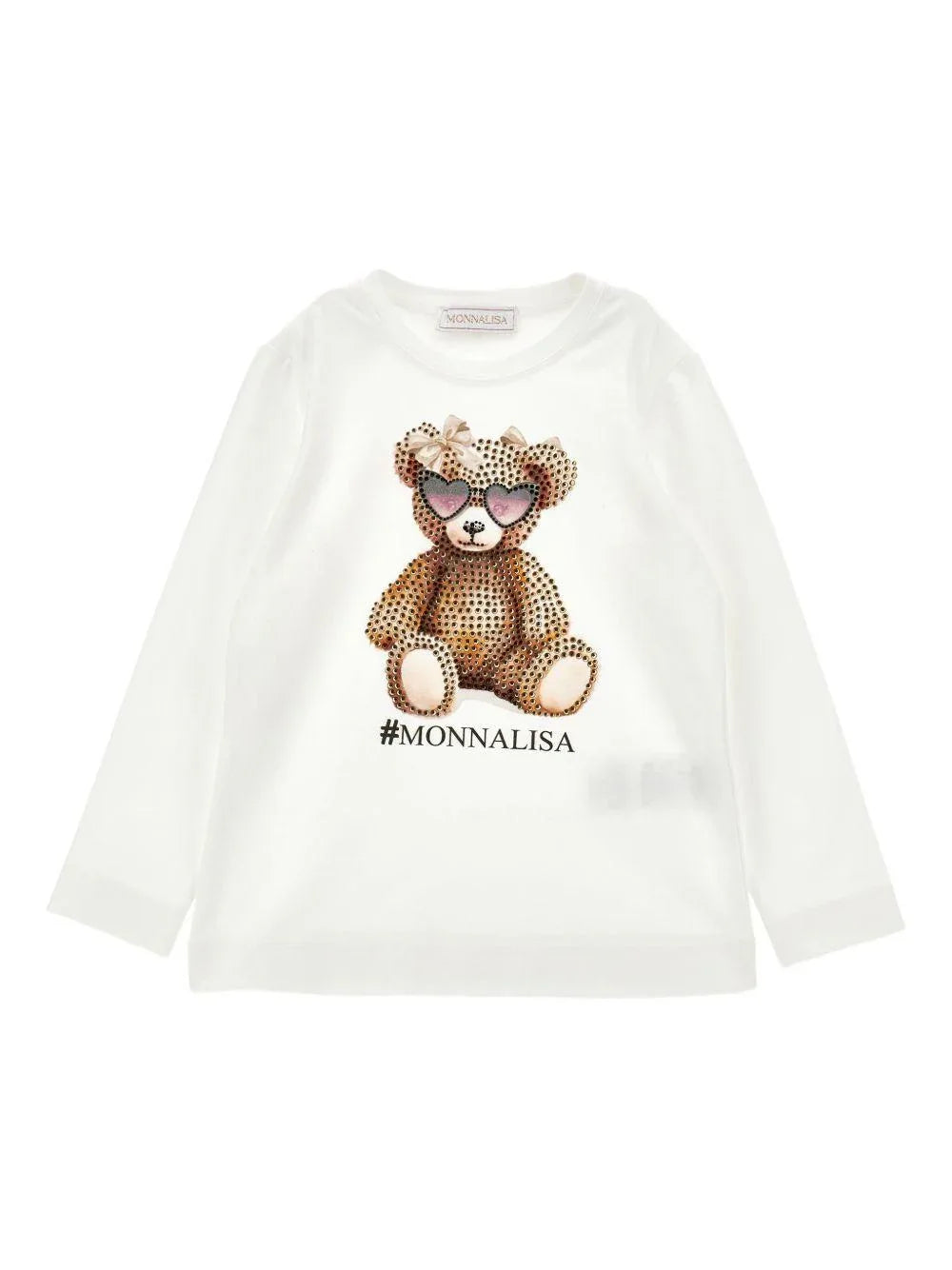 T-shirt Bianca Maniche Lunghe con Grafica Bear - Preludio Moda