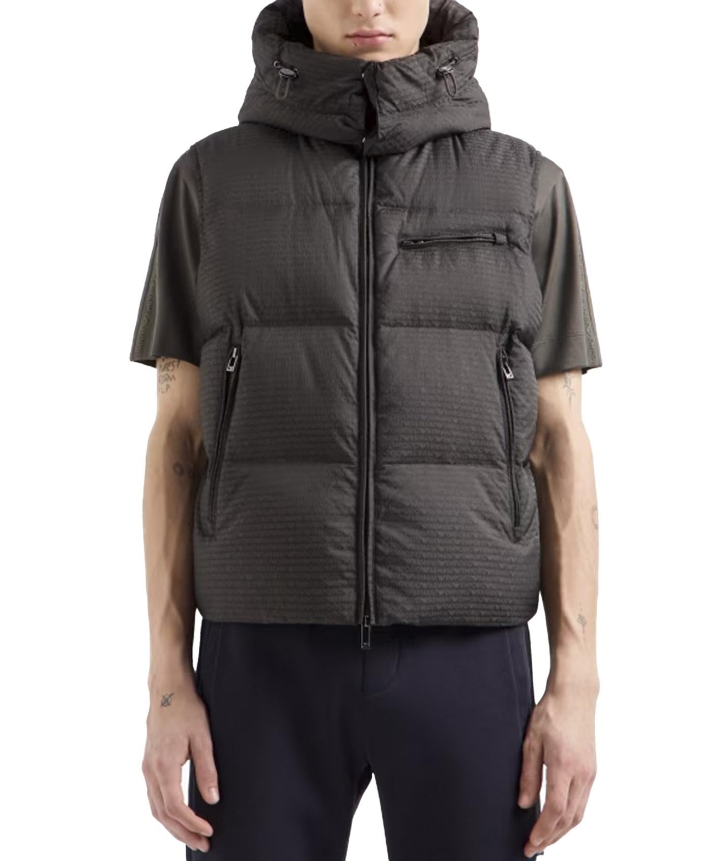 Piumino smanicato logo lettering all-over verde V 6D1B661NNXZ 05A6 EMPORIO ARMANI