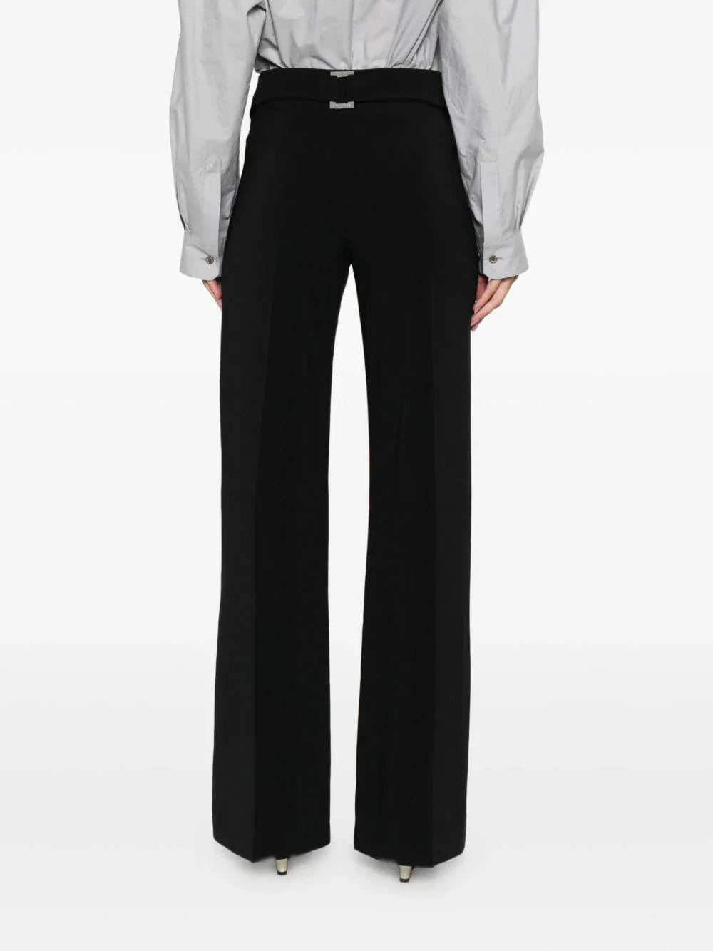 Pantaloni neri svasati con placca logo - Preludio Moda