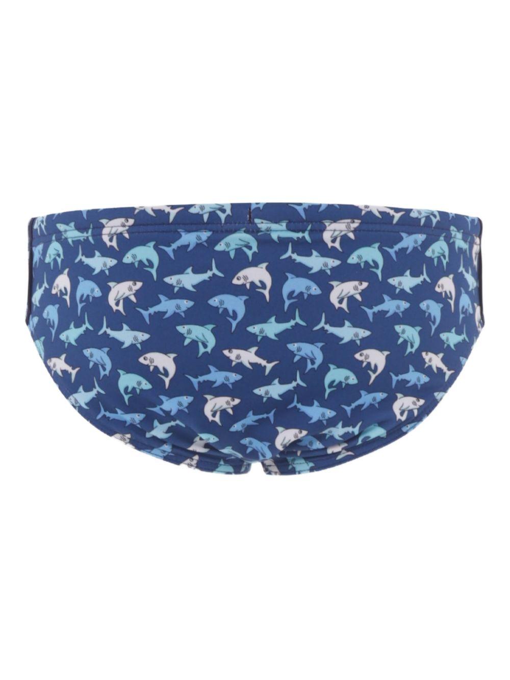 Costume slip blu con fantasia squali