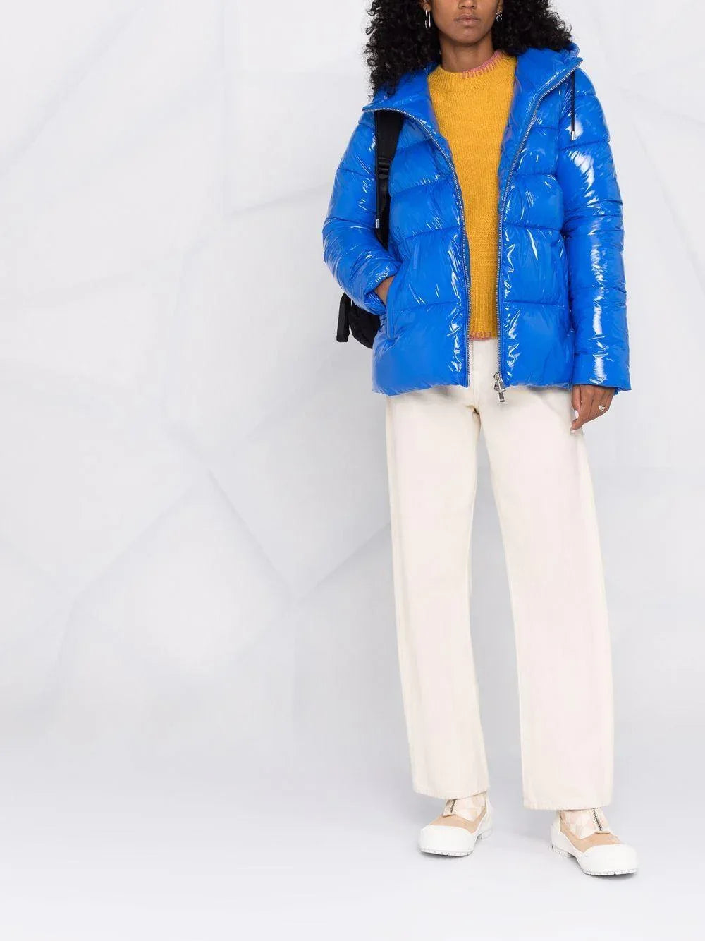 Giubbino bluette in pelle verniciata - Preludio Moda