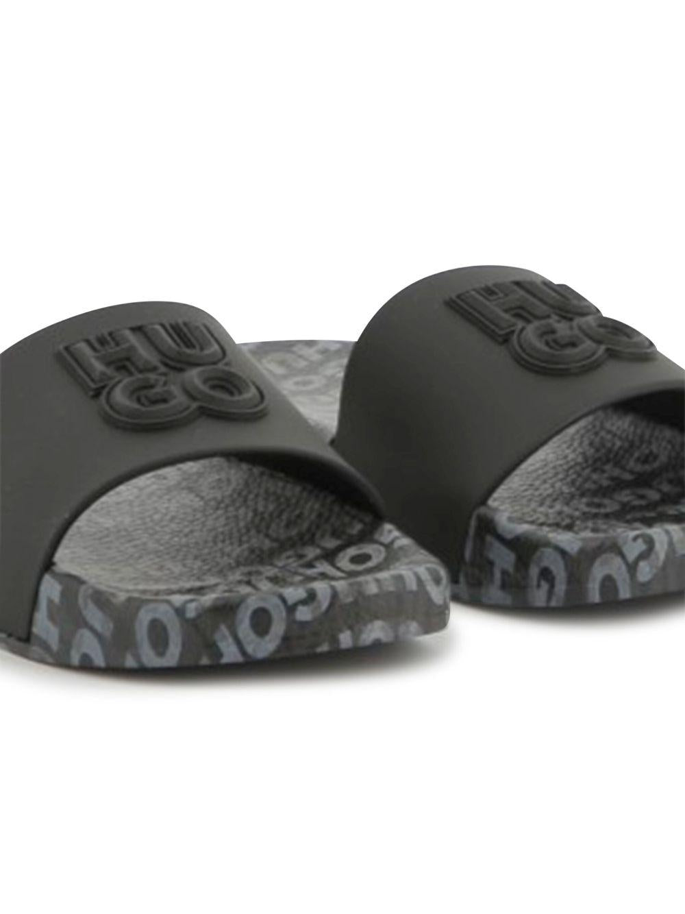 Ciabatta nera logo gommato G00298 09B HUGO KIDS