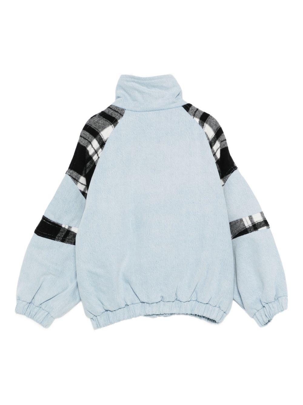 Giacca Azzurra con Inserti a Quadri - Preludio Moda