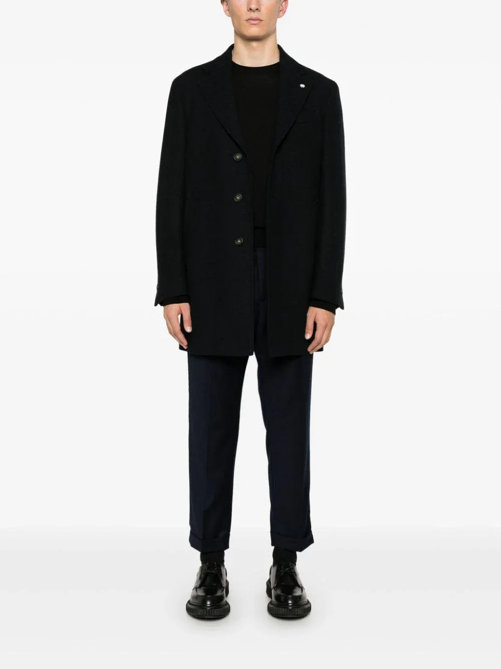 Cappotto monopetto con fantasia geometrica blu - Preludio Moda