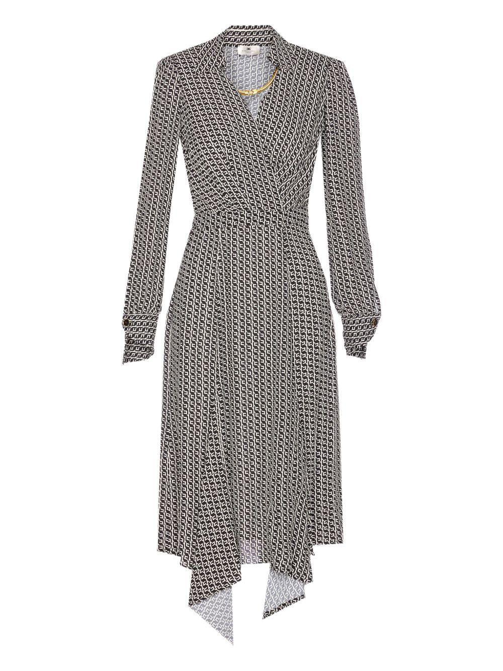 Abito Midi con Scollo a V e Stampa Geometrica - Preludio Moda