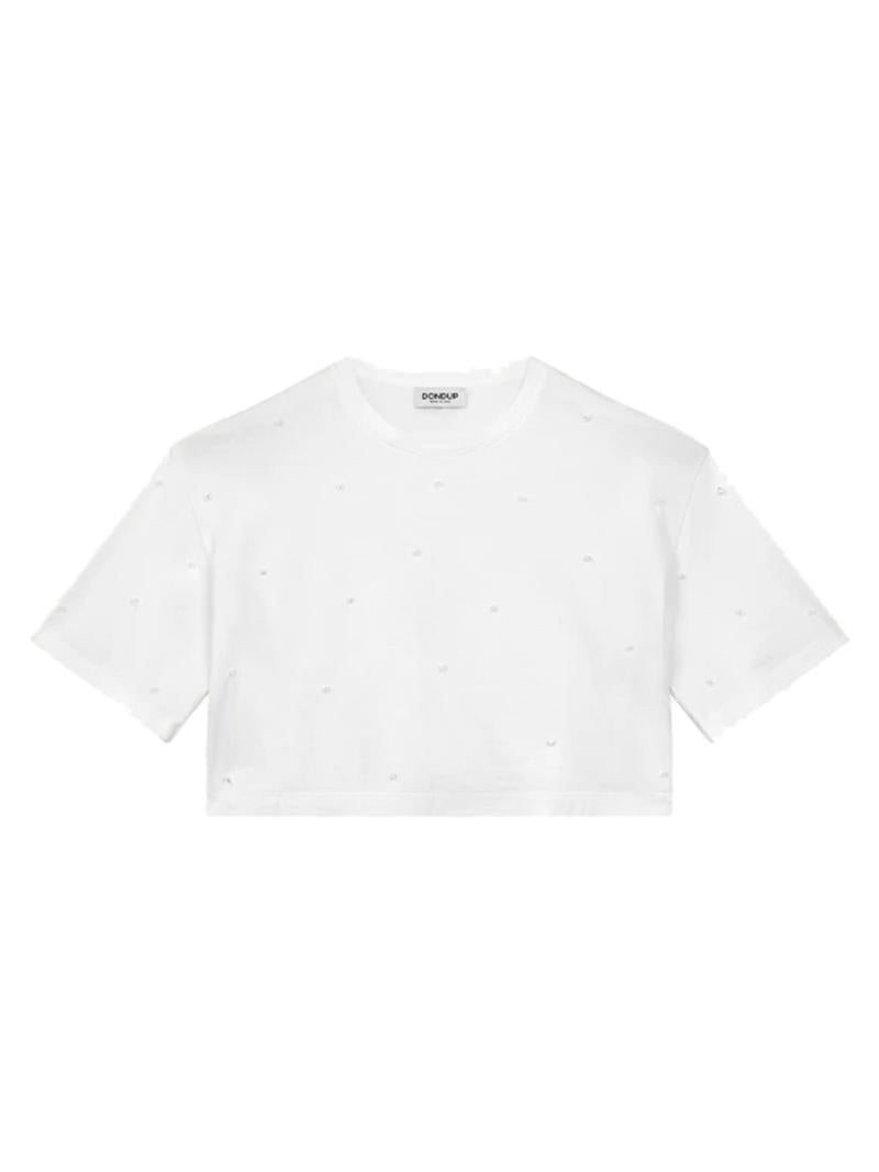 T-shirt bianca crop over con perline S989JF0271DHI8DD 000 DONDUP